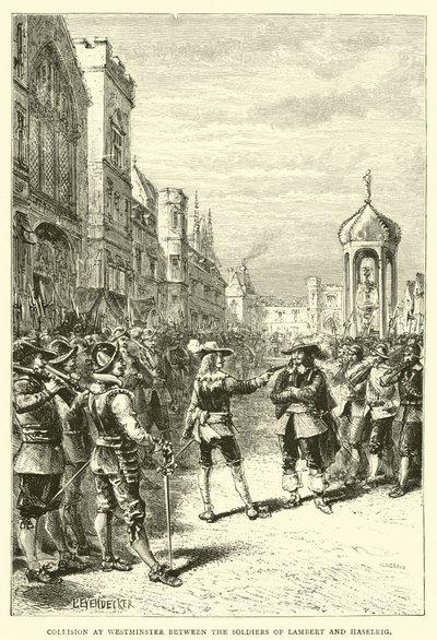 Collision at Westminster between the soldiers of Lambert and Haselrig by English School
