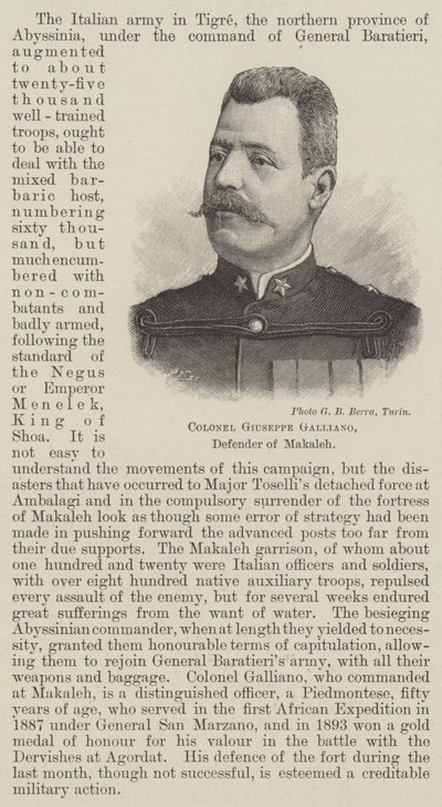 Colonel Giuseppe Galliano, Defender of Makaleh by English School