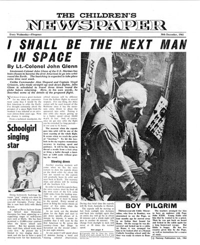 Colonel John Glenn, front page of 