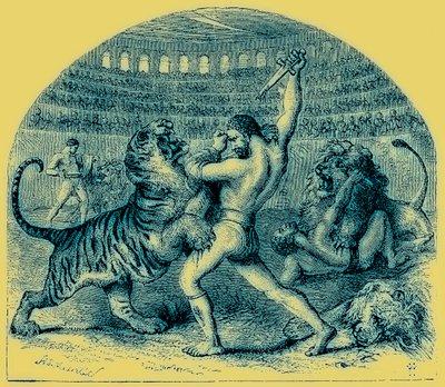 Combat of Gladiators with Wild Animals by English School
