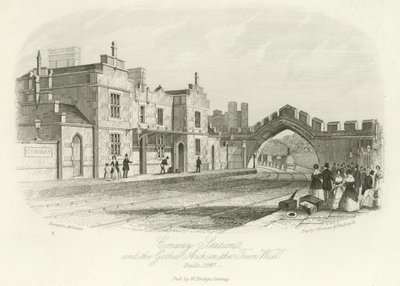 Conwy Station and the Gothic Arch in the Town Wall, Built 1847 by English School