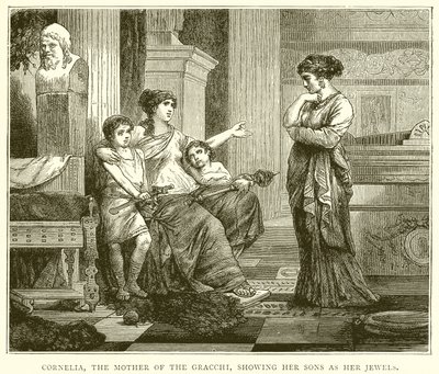 Cornelia, the Mother of the Gracchi, showing her Sons as her Jewels by English School