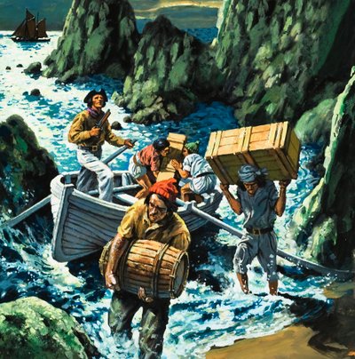 Cornish Smuggling Scene by English School