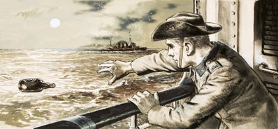 Corporal Martin Young sending a message in a bottle by English School