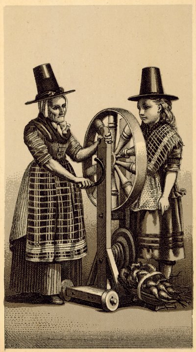 Costumes of Wales: Spinning Genny by English School