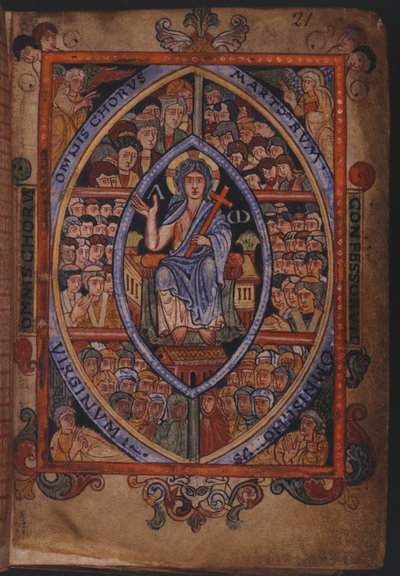 Christ enthroned with choirs of martyrs, confessors and virgins by English School