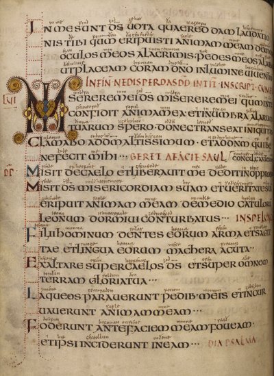 Psalm 56 with Old English gloss and decorated initial MI by English School