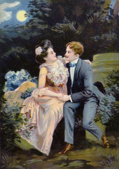 Couple sitting in the moonlight by English School