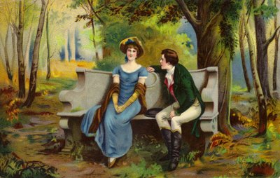 Couple sitting on a loveseat by English School