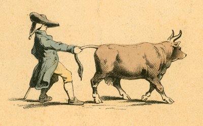 Cow Pulling a Man by English School
