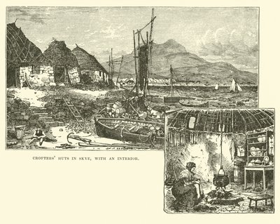 Crofters Huts in Skye, with an Interior by English School