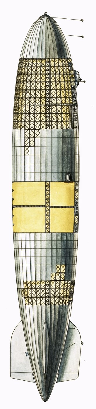 Cut-away drawing showing internal structure of airship by English School