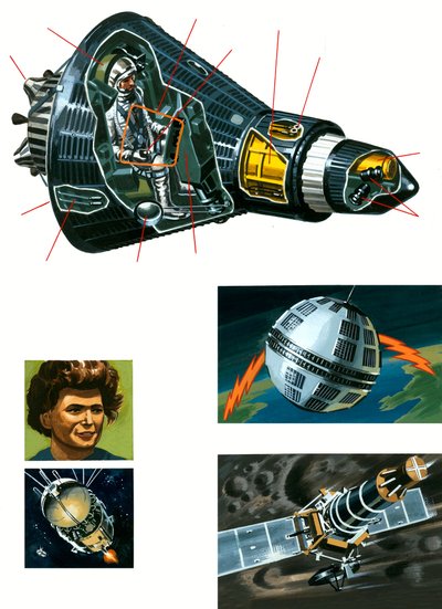 Cut-away of Mercury spacecraft by English School