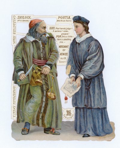 Cutout of Shylock and Portia from The Merchant of Venice by English School