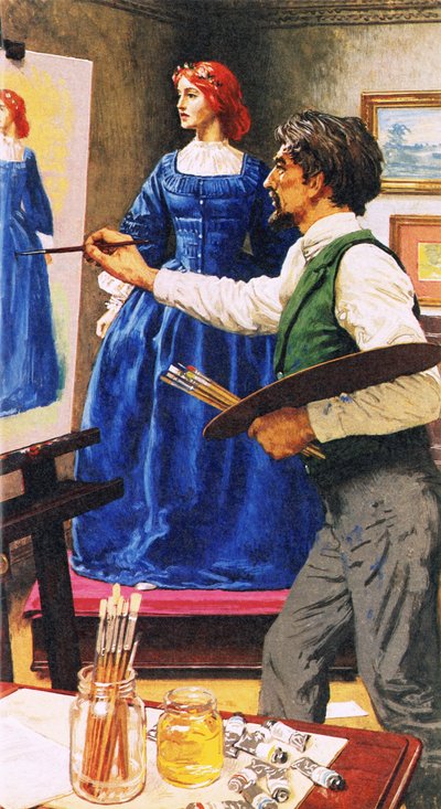 Dante Gabriel Rossetti painting Elizabeth Siddal, later to become his wife by English School