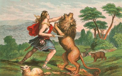 David killing a lion by English School