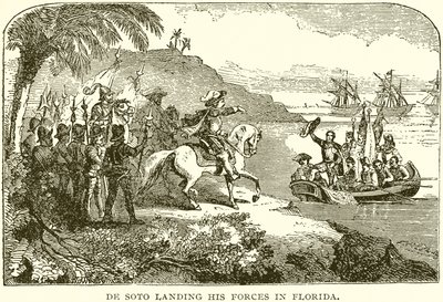 De Soto Landing His Forces in Florida by English School