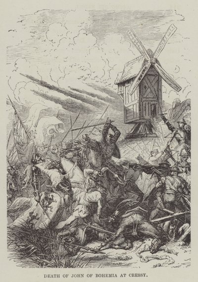 Death of John of Bohemia at Cressy by English School