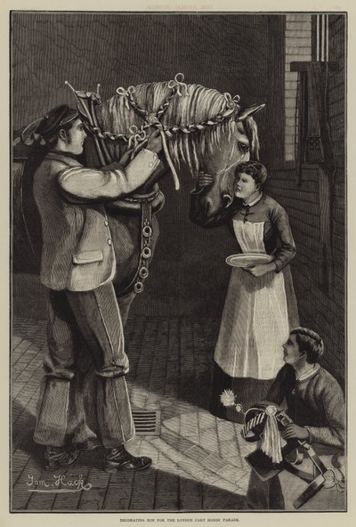 Decorating him for the London Cart Horse Parade by English School