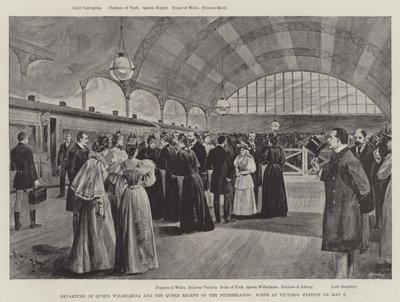 Departure of Queen Wilhelmina and the Queen Regent of the Netherlands, Scene at Victoria Station on 9 May by English School