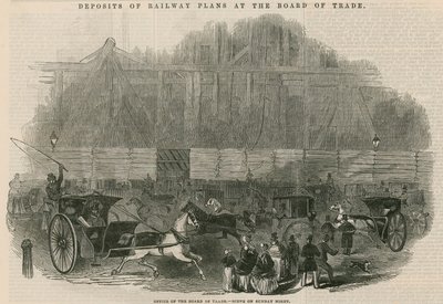 Deposits of railway plans at the Board of Trade: Office of the Board of Trade - scene on Sunday night by English School