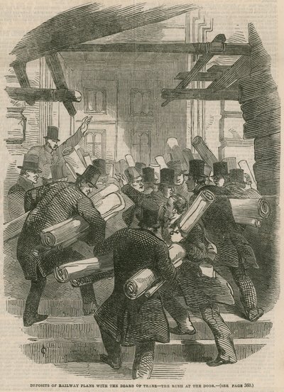 Deposits of railway plans with the Board of Trains - the rush at the door by English School