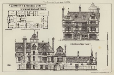 Design for a Commercial Hotel, in a small Provincial Town by English School