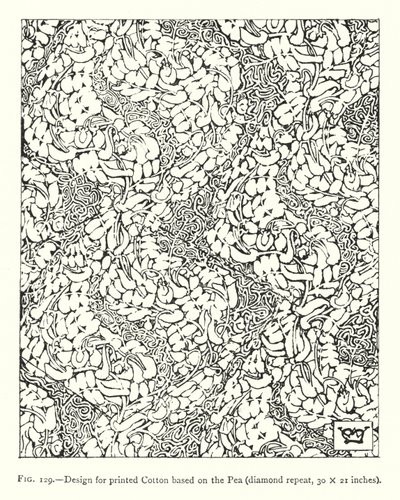 Design for printed Cotton based on the Pea, diamond repeat, 30 × 21 inches by English School