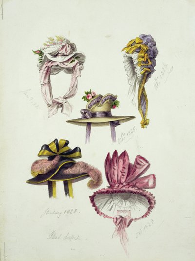 Designs for Regency Hats, 1828 by English School