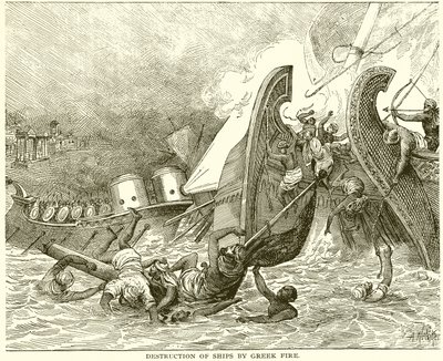 Destruction of Ships by Greek Fire by English School
