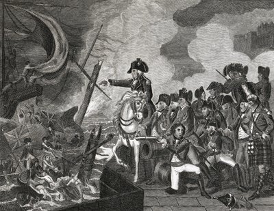 Destruction of the Gun Boats Before Gibraltar, engraved by H.Cook by English School