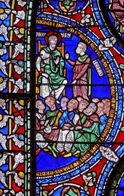 Detail from one of the Bible Windows depicting Moses with Jethro by English School