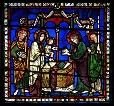 Detail from one of the Bible Windows depicting the presentation in the temple by English School