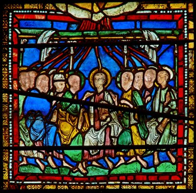 East window of the Trinity Chapel depicting Pentecost (detail) by English School