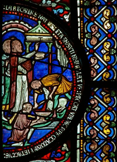 East window of the Trinity Chapel depicting the Passover and the Tau sign (detail) by English School