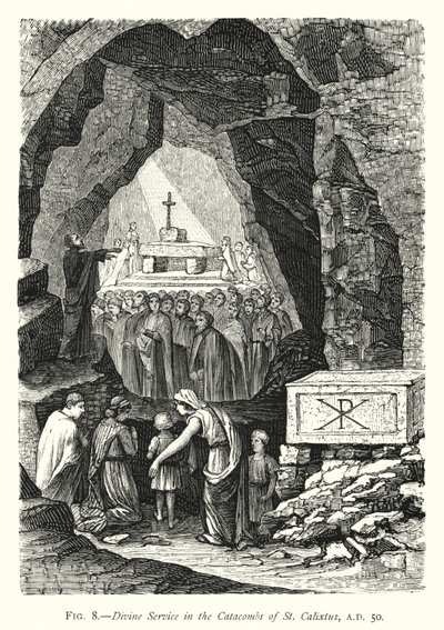 Divine Service in the Catacombs of St Calixtus, AD 50 by English School