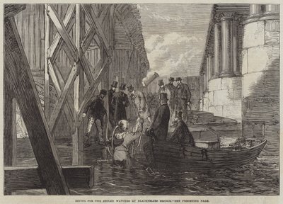 Diving for the Stolen Watches at Blackfriars Bridge by English School