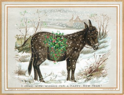 Donkey Carrying Holly in the Snow by English School
