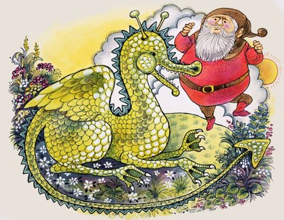 Dragon with Plump Bearded Man by English School