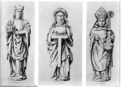 Drawings of Saints Martin, Wilgefort and Nicholas from their statues in Henry VII Chapel, Westminster Abbey by English School