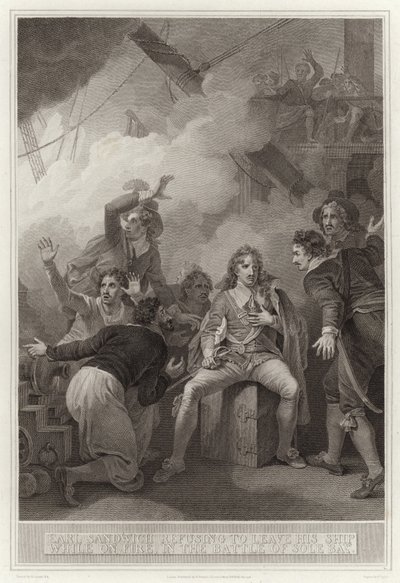 Earl Sandwich Refusing to Leave His Ship While on Fire, in the Battle of Solebay by English School