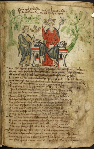 Edward II Sitting on a Throne, with Sceptre in Left Hand, and Touching His Crown with His Right Hand. A Small Figure (Possibly a Personification of Wales) Offers Him Another Crown (Probably the Crown of Scotland) by English School