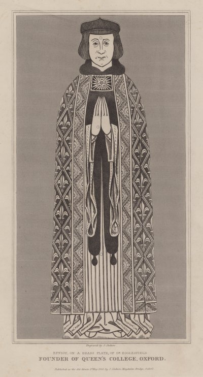 Effigy on a Brass Plate of Robert de Eglesfield, Chaplain to Philippa of Hainault and Founder of Queen