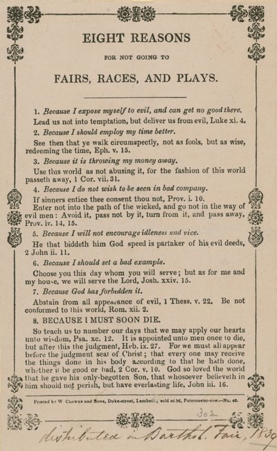 Eight reasons for not going to fairs, races and plays by English School