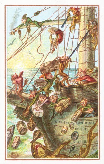 Elves throwing supplies overboard by English School