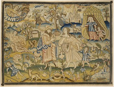 Embroidered picture: Abrahams dismissal of Hagar, mid-17th century by English School
