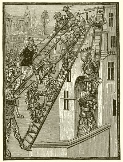 English Soldiers Scaling a Fortress in Gascony, Temp. Edward III by English School