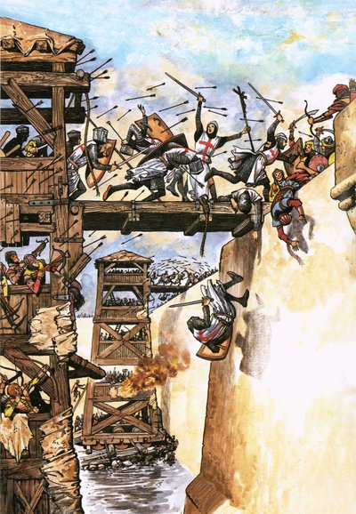 English soldiers attacking a city during the Crusades by English School
