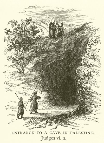 Entrance to a cave in Palestine, Judges, vi, 2 by English School