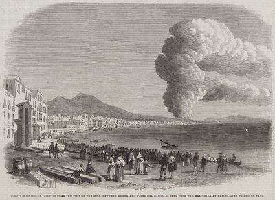 Eruption of Mount Vesuvius near the Foot of the Hill, between Resina and Torre del Greco, as seen from the Marinella at Naples by English School